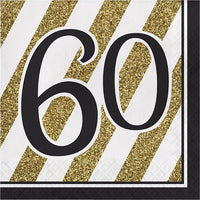 192 pc Bulk Black and Gold 60th Birthday Luncheon Napkins