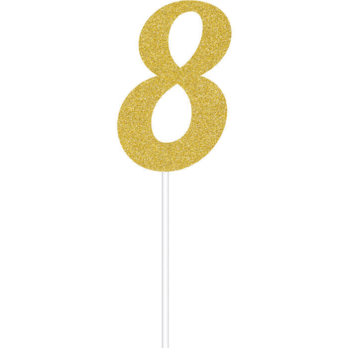 12 pc Bulk Gold Glitter #8 Cake Toppers
