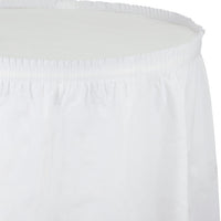 6 pc Bulk White Plastic Tableskirt 29 inch x 14 ft