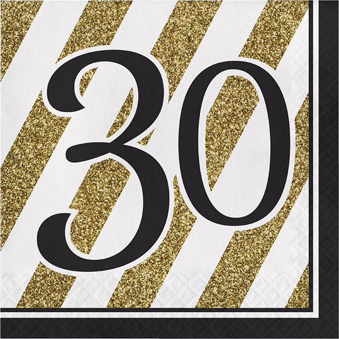 192 pc Bulk Black and Gold 30th Birthday Luncheon Napkins