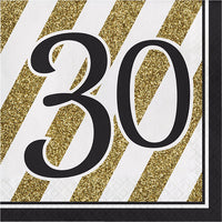 192 pc Bulk Black and Gold 30th Birthday Luncheon Napkins