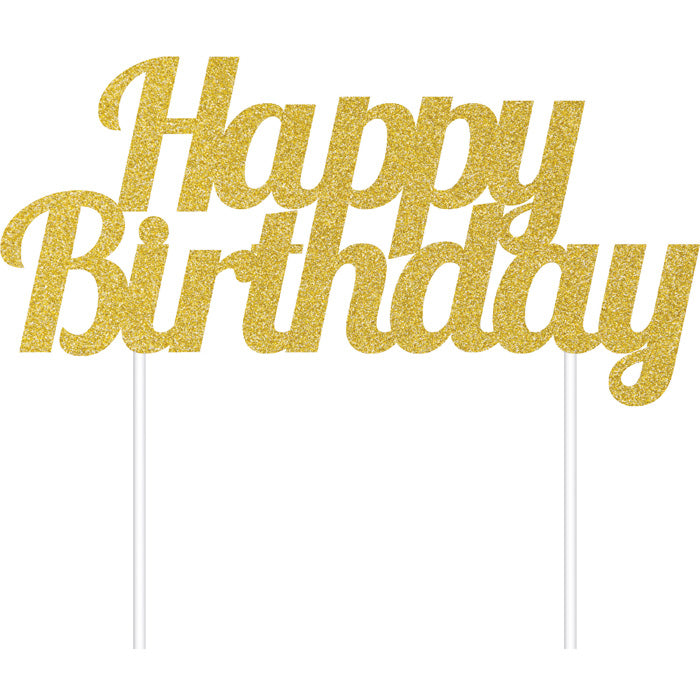 12 pc Bulk Gold Glitter Happy Birthday Cake Toppers