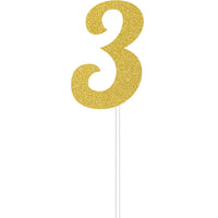 12 pc Bulk Gold Glitter #3 Cake Toppers