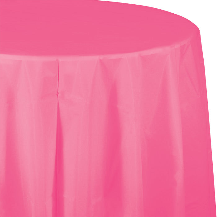 12 pc Bulk Candy Pink Round Plastic 82 inch Table Covers