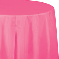 12 pc Bulk Candy Pink Round Plastic 82 inch Table Covers