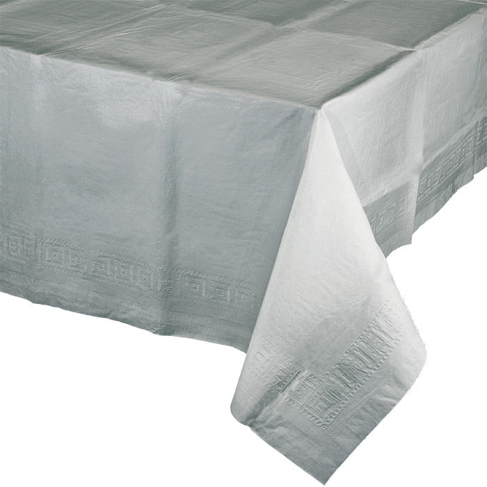 6 pc Bulk Shimmering Silver Paper Table Covers 54" x 108"