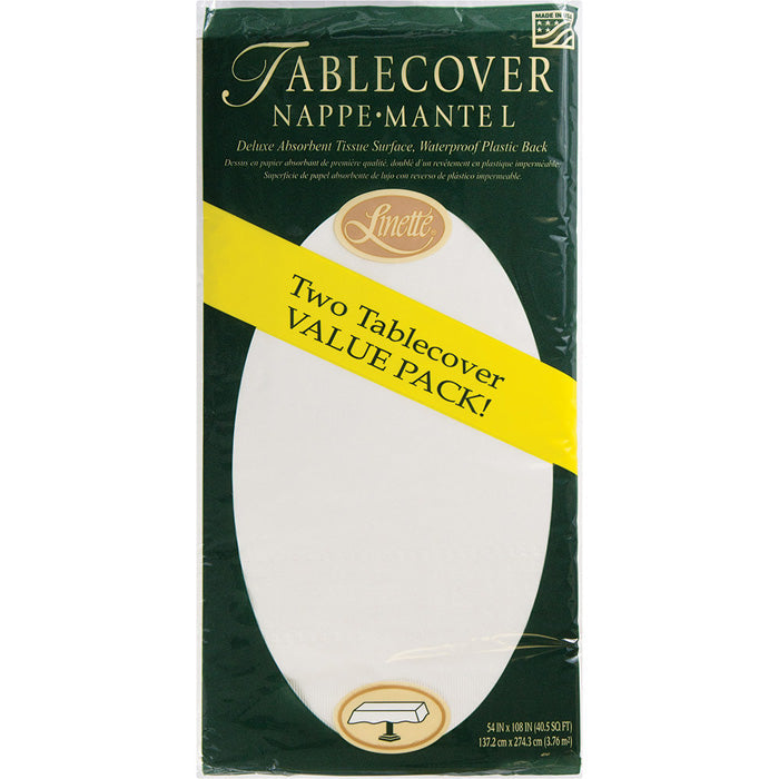 72 pc Bulk White Linette Paper Table Covers 54" x 108"