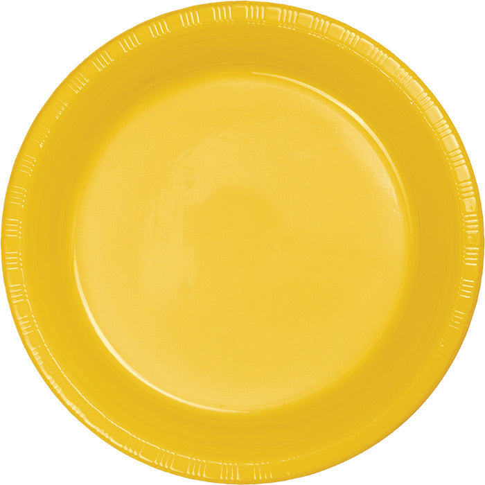 240 pc Bulk School Bus Yellow Plastic Banquet Plates 10.25 inch