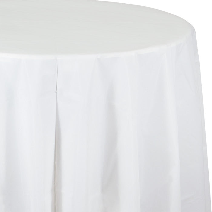12 pc Bulk White Round Plastic 82 inch Table Covers