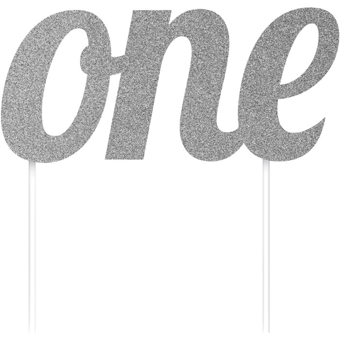 12 pc Bulk Silver "One" Cake Toppers