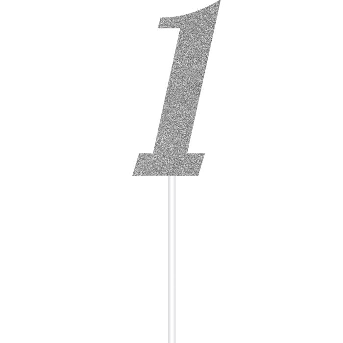12 pc Bulk Silver Number One Cake Toppers