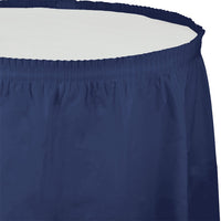 6 pc Bulk Navy Plastic Tableskirt 29 inch x 14 ft