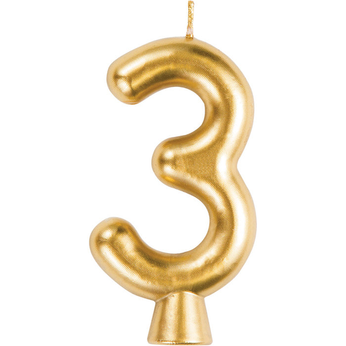 12 pc Bulk Gold Number 3 Candles
