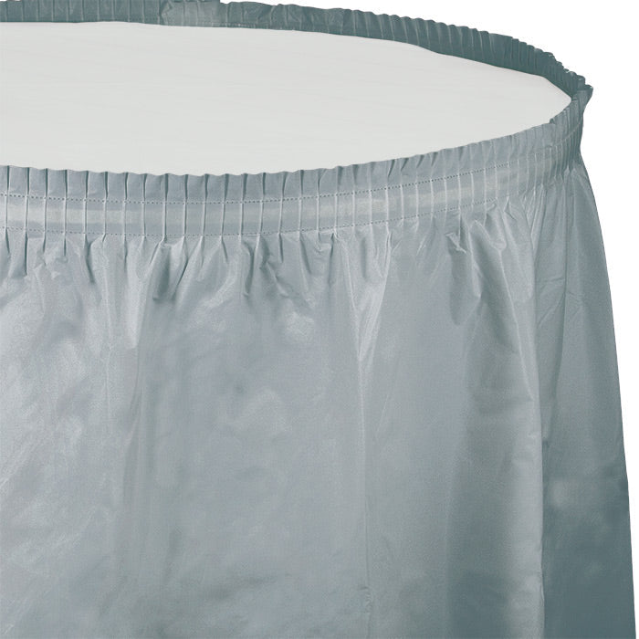 6 pc Bulk Shimmering Silver Plastic Tableskirt 29 inch x 14 ft
