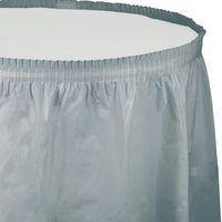 6 pc Bulk Shimmering Silver Plastic Tableskirt 29 inch x 14 ft