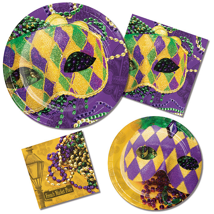 96ct Bulk Masks of Mardi Gras Dessert Plates
