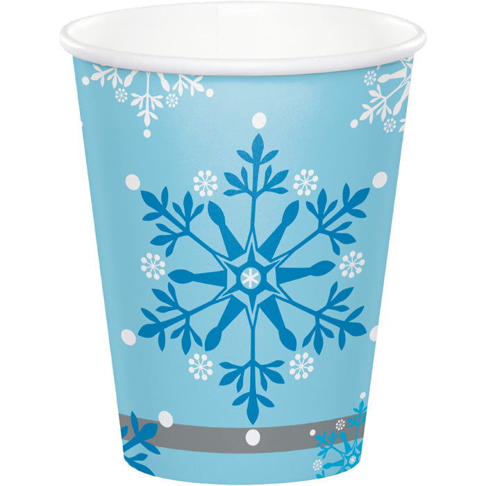 96 pc Bulk Snowflake Swirls 9 oz Paper Cups