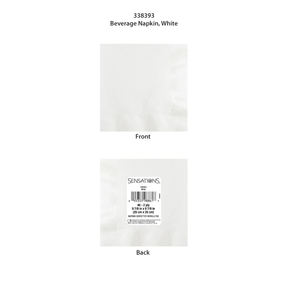 White 40Ct 2Ply Beverage Napkin (40/Pkg) by Creative Converting