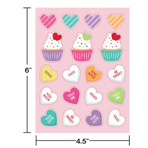 Valentines Stickers, Candy Hearts 4ct