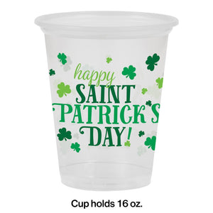 16Oz Plastic Cup, Clear Happy St Pats (8/Pkg) on sale at PartyDecorations.com