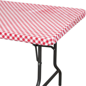 Red and White Gingham 30" x 96" Rectangular Stay Put Plastic tablecover, 1 per Pkg by Creative Converting