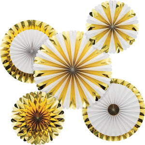 White And Gold Paper Fans Set (5/Pkg) by Creative Converting