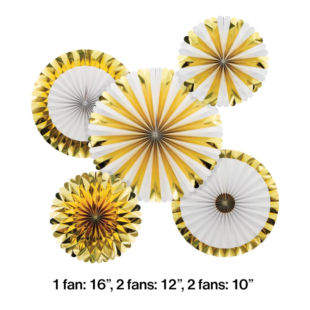Creative Converting 351511 Paper Fans Set White & Gold