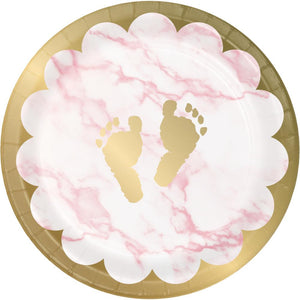 Pink Marble Dessert Plate, Foil, Footprints (8/Pkg) by Creative Converting