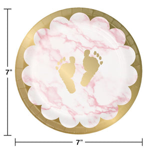 Pink Marble Dessert Plate, Foil, Footprints (8/Pkg) by Creative Converting