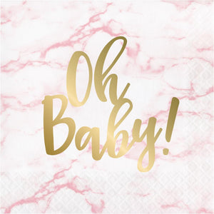 Pink Marble Luncheon Napkin, Foil, Oh Baby! (16/Pkg) by Creative Converting