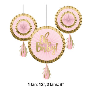 Paper Fans With Tassels, 12" & 8", Pink (3/Pkg) by Creative Converting