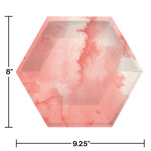 Watercolor Wash Pink Luncheon Plate, 8" Hexagon, Pink, 8 ct Party Supplies by Creative Converting