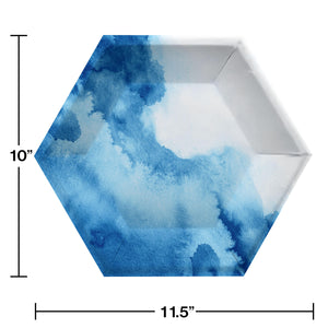 Watercolor Wash Blue Banquet Plate, 10" Hexagon, Blue, 8 ct Party Supplies by Creative Converting