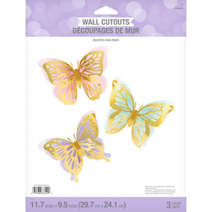 Butterfly Shimmer 3D Wall Decoration, Foil 3ct