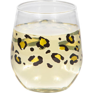 Leopard 14oz Stemless Wine Glass, Foil 1ct