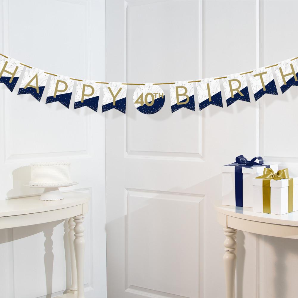 Navy & Gold Milestone Banner with Tassels & Stickers 1ct