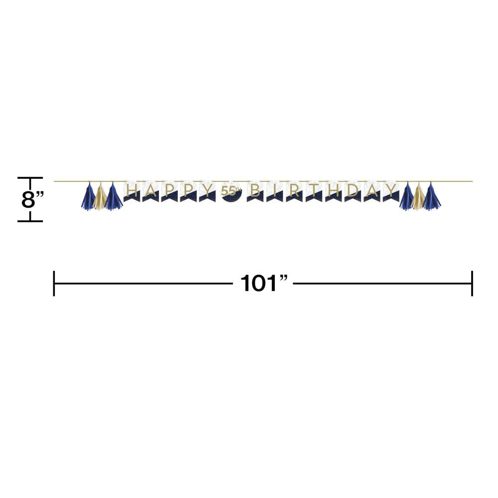 Navy & Gold Milestone Banner with Tassels & Stickers 1ct