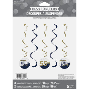 Navy & Gold Milestone Dizzy Danglers Assorted w/ Stickers 5ct
