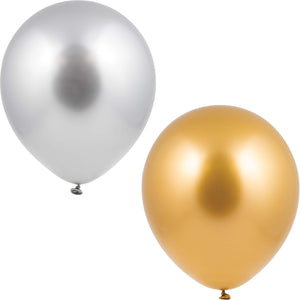 Birthday Latex Balloons 12" Silver Gold Metallic 12ct