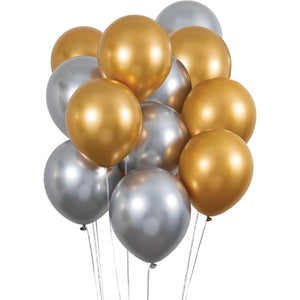 Birthday Latex Balloons 12" Silver Gold Metallic 12ct