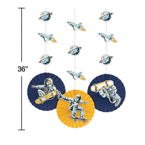 Space Skater Hanging Decoration w/ Cutouts and Paper Fans 3ct