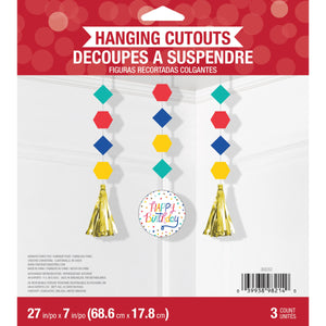 Birthday Confetti Hanging Cutouts w/ Tassels (3/Pkg)