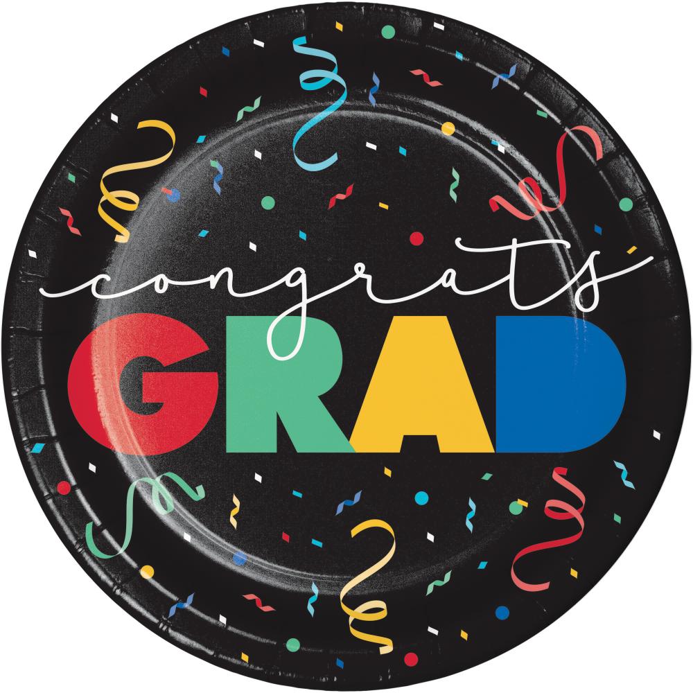 Grad Cap Toss Paper 9" Dinner Plate (8/Pkg) by Creative Converting