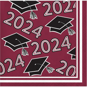 Burgundy Graduation Class of 2024 2Ply Beverage Napkin (36/Pkg) by Creative Converting