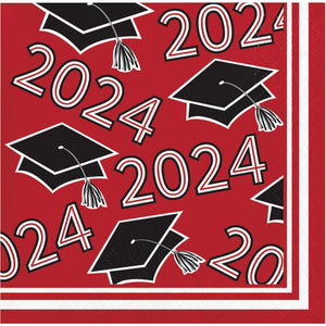 Red Graduation Class of 2024 2Ply Beverage Napkin (36/Pkg) by Creative Converting