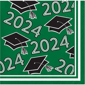 Green Graduation Class of 2024 2Ply Beverage Napkin (36/Pkg) by Creative Converting
