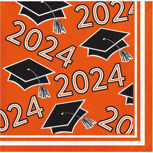 Orange Graduation Class of 2024 2Ply Beverage Napkin (36/Pkg) by Creative Converting