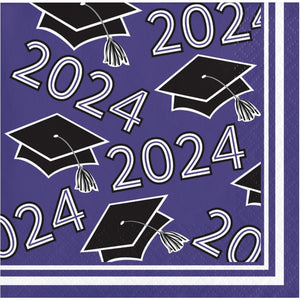Purple Graduation Class of 2024 2Ply Beverage Napkin (36/Pkg) by Creative Converting
