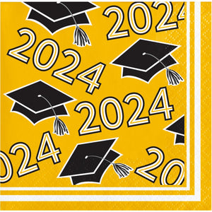 Yellow Graduation Class of 2024 2Ply Beverage Napkin (36/Pkg) by Creative Converting