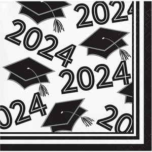 White Graduation Class of 2024 2Ply Beverage Napkin (36/Pkg) by Creative Converting